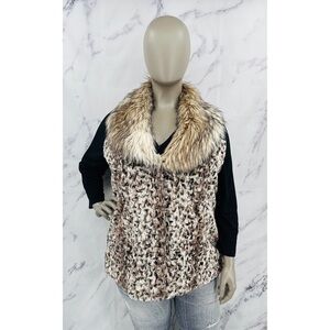 Adrienne Landau Leopard Print Faux Fur Collared Vest